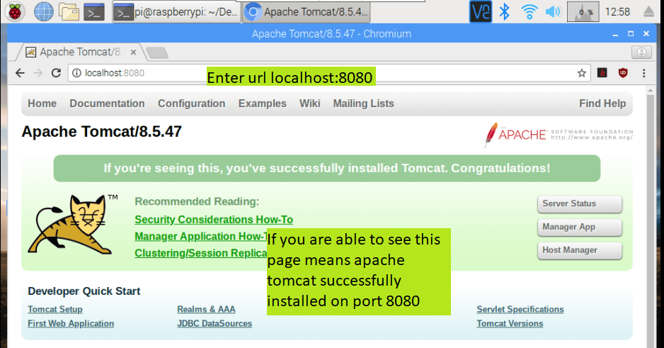 apache tomcat default page on raspberry pi